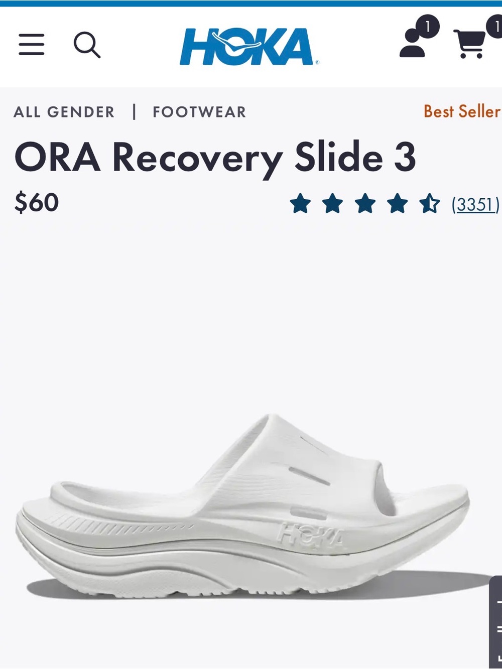 Hoka White ORA Recovery Slide 3 Slip-On